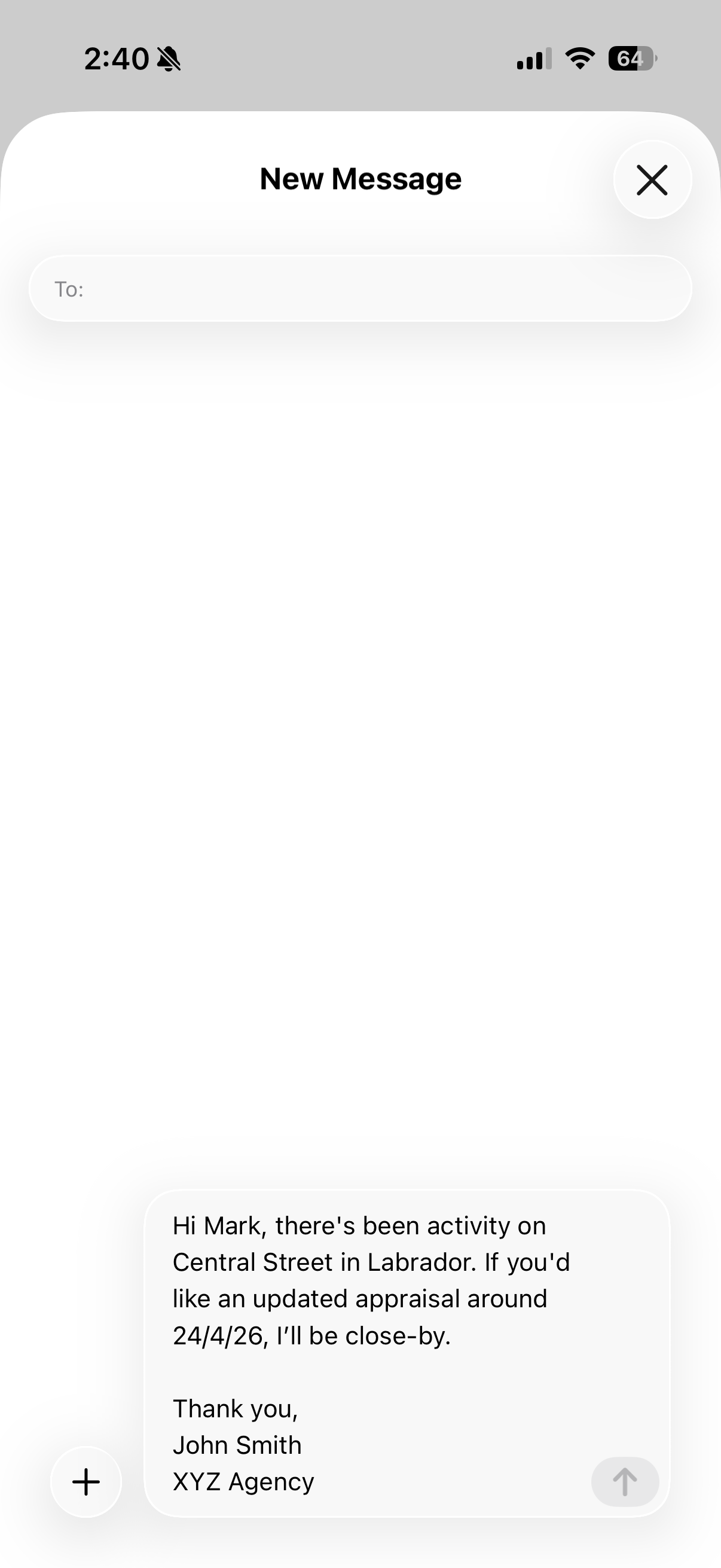 The finished quote message placed into the Messages compose box.